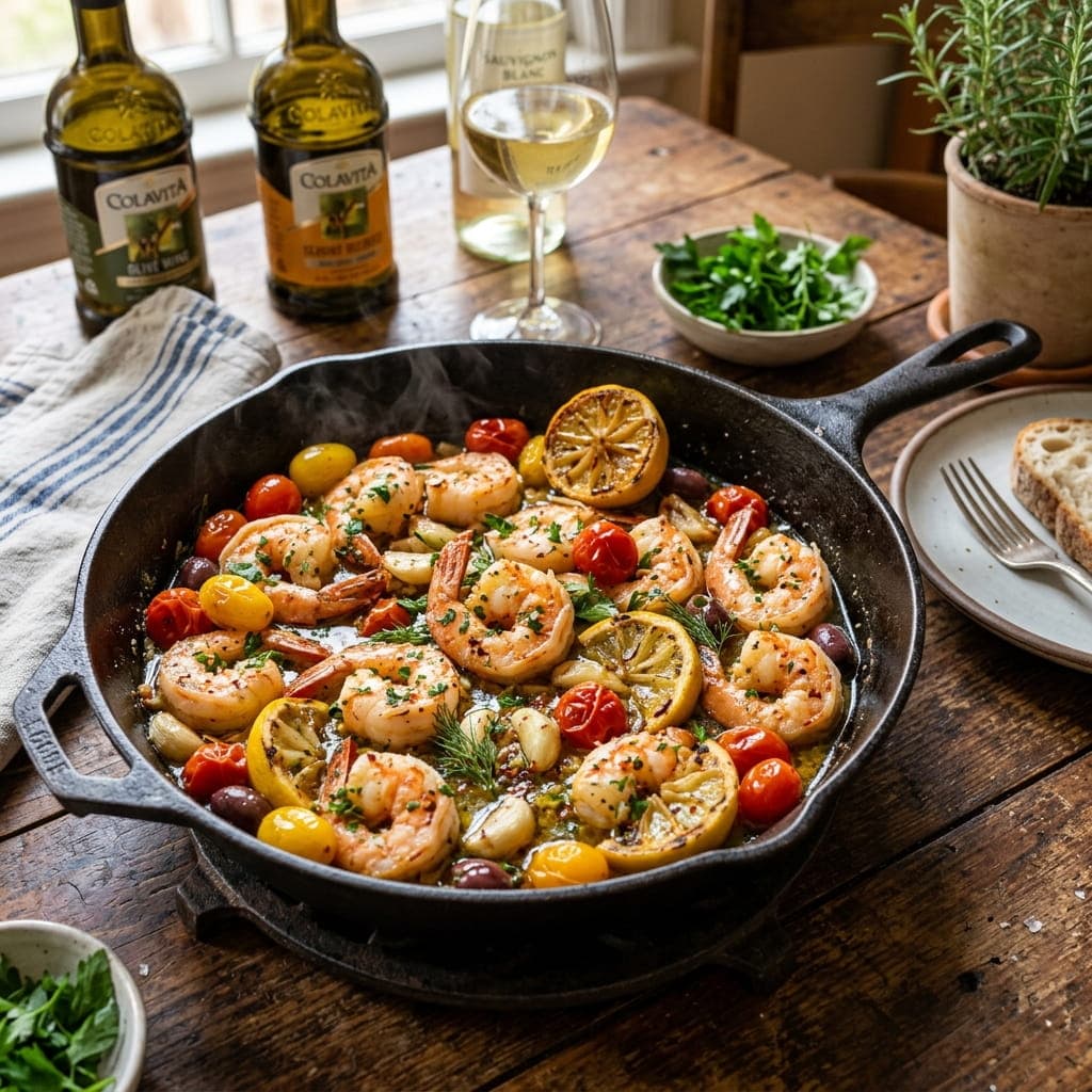Mediterranean Lemon Garlic Shrimp Skillet