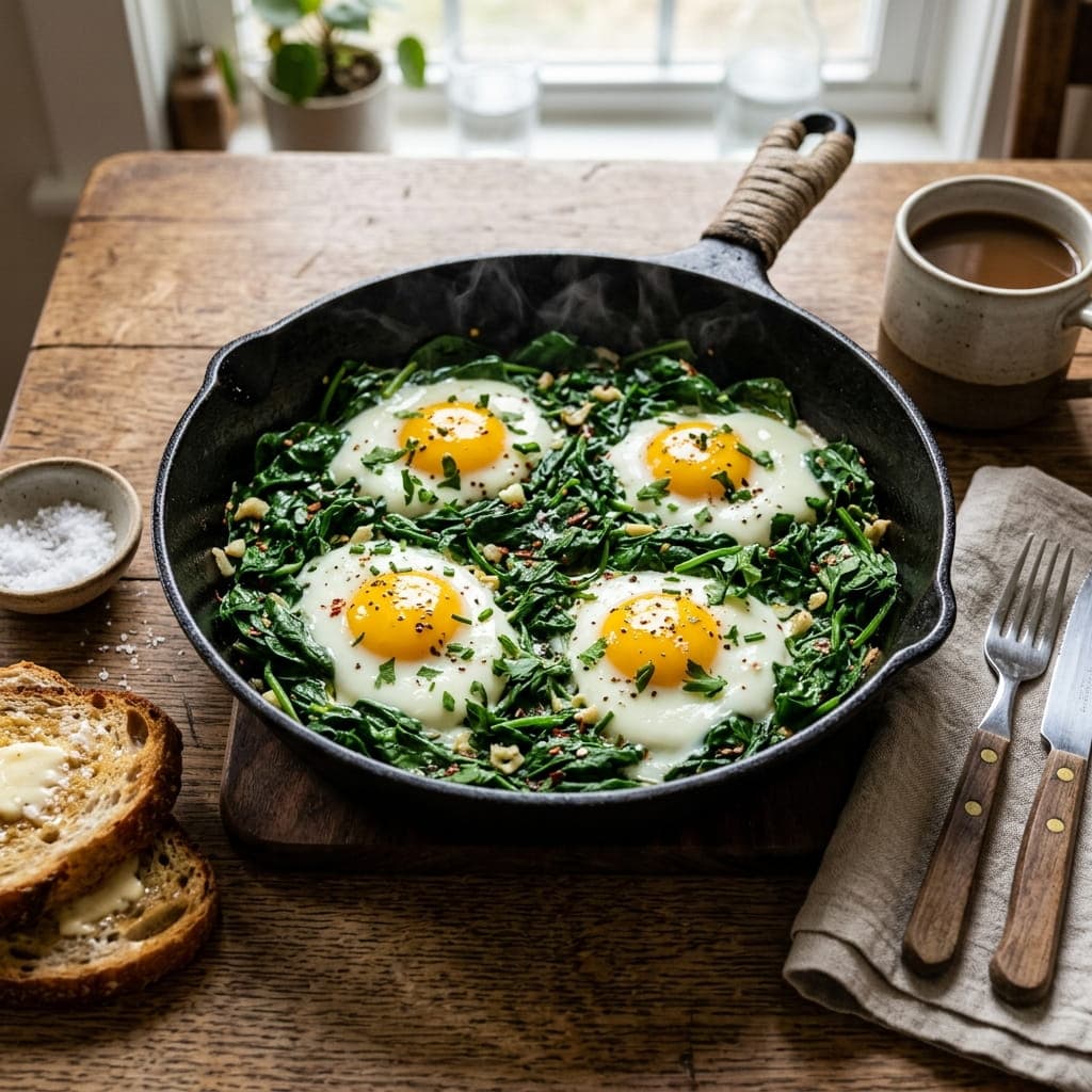 10-Minute Egg and Spinach Skillet