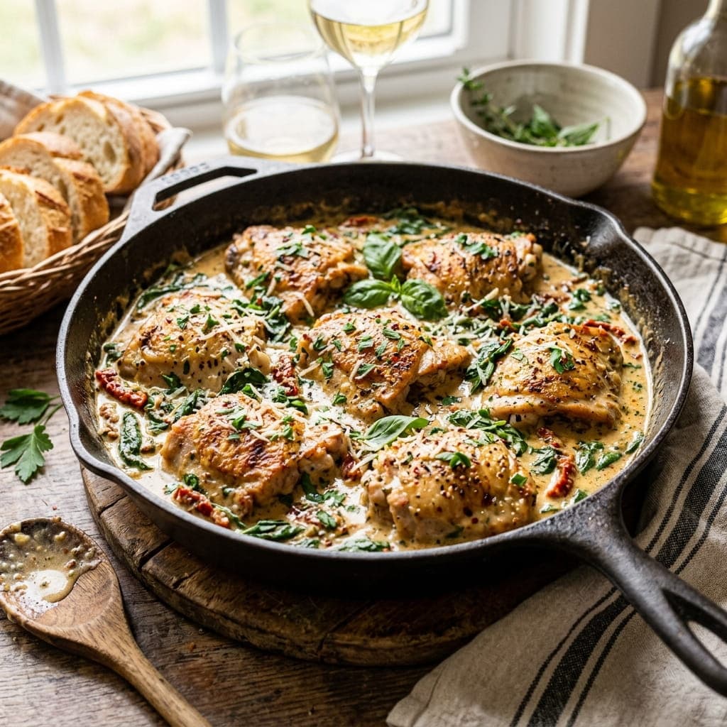 Italian Creamy Chicken Tuscan Skillet