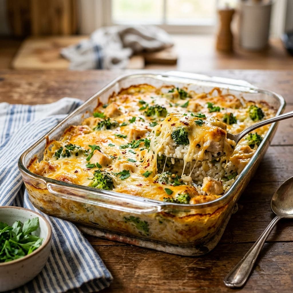 Easy Cheesy Broccoli Rice Chicken Bake