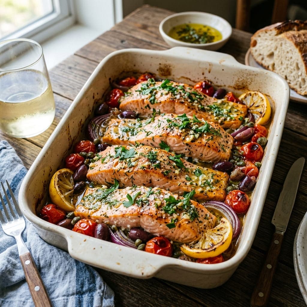 Mediterranean Garlic Butter Baked Salmon