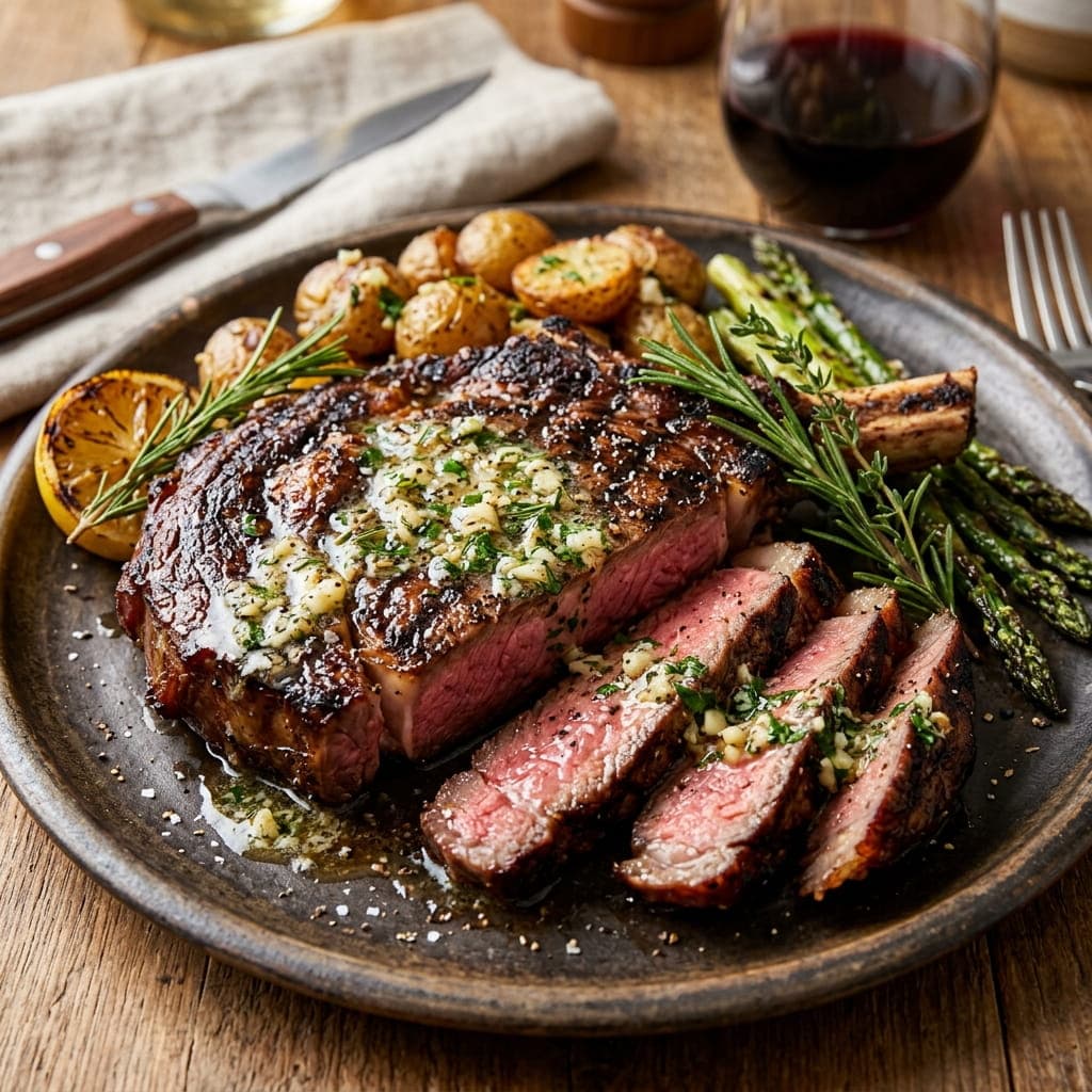 Perfect Ribeye Steak with Garlic Butter