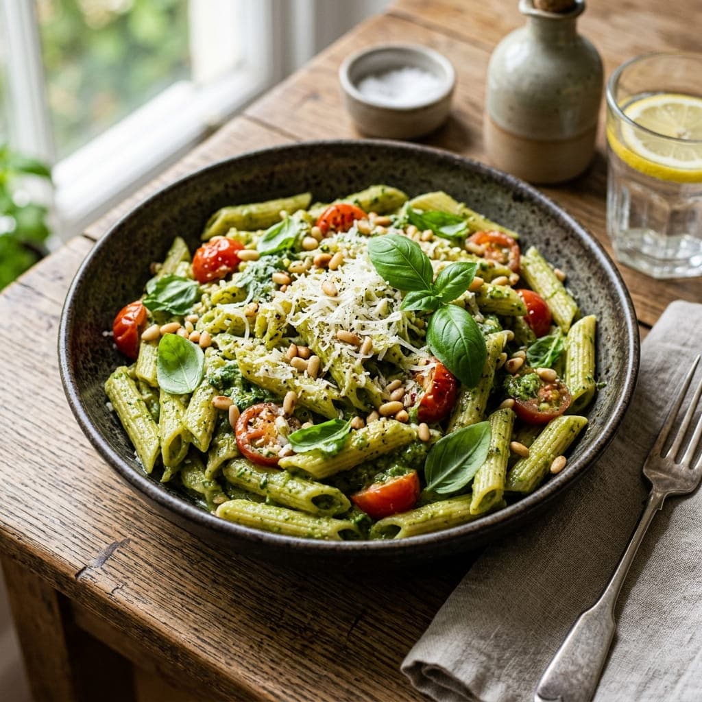 Vegetarian Creamy Basil Pesto Penne