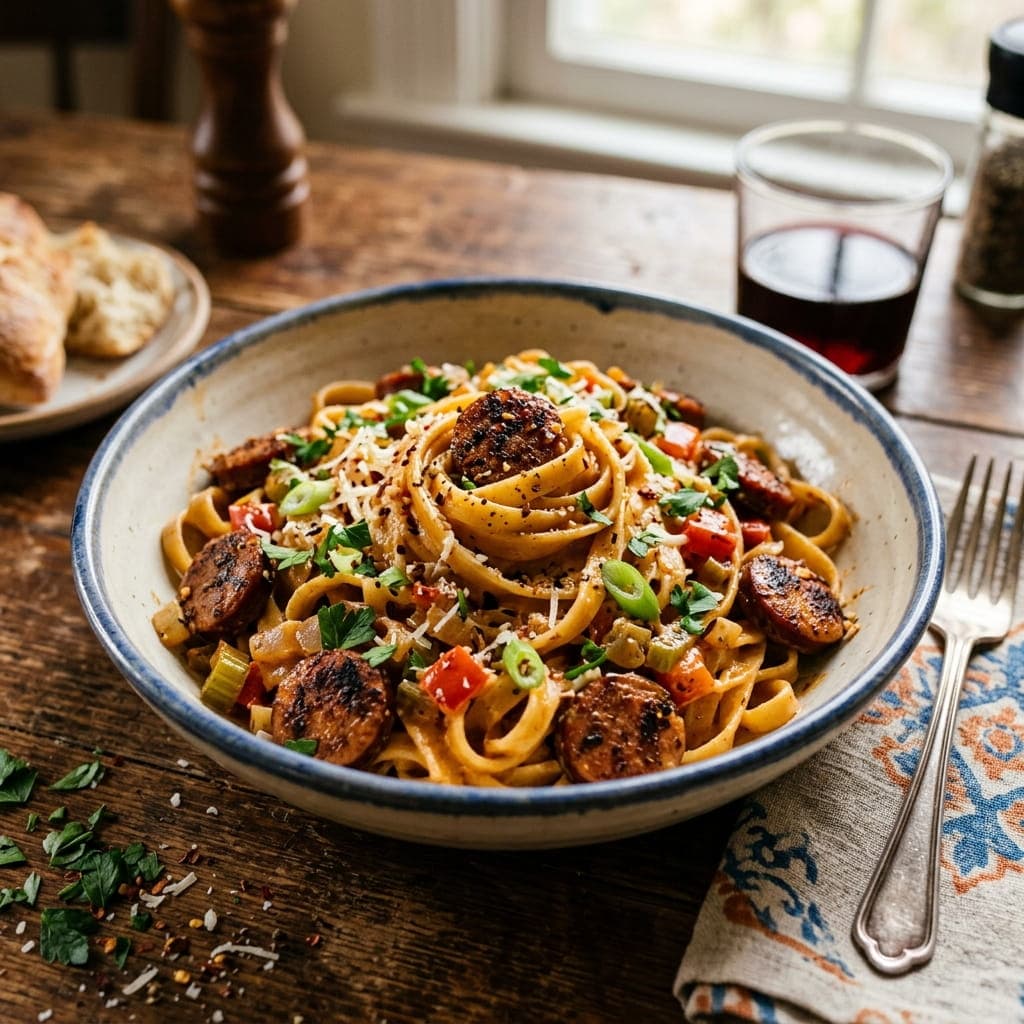Spicy Cajun Chicken Sausage Fettuccine
