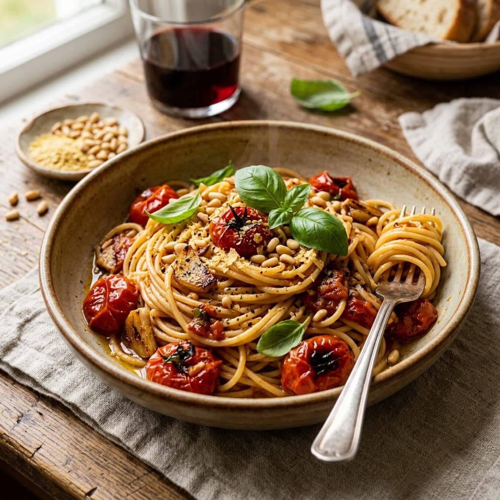 Vegan Roasted Tomato Garlic Spaghetti