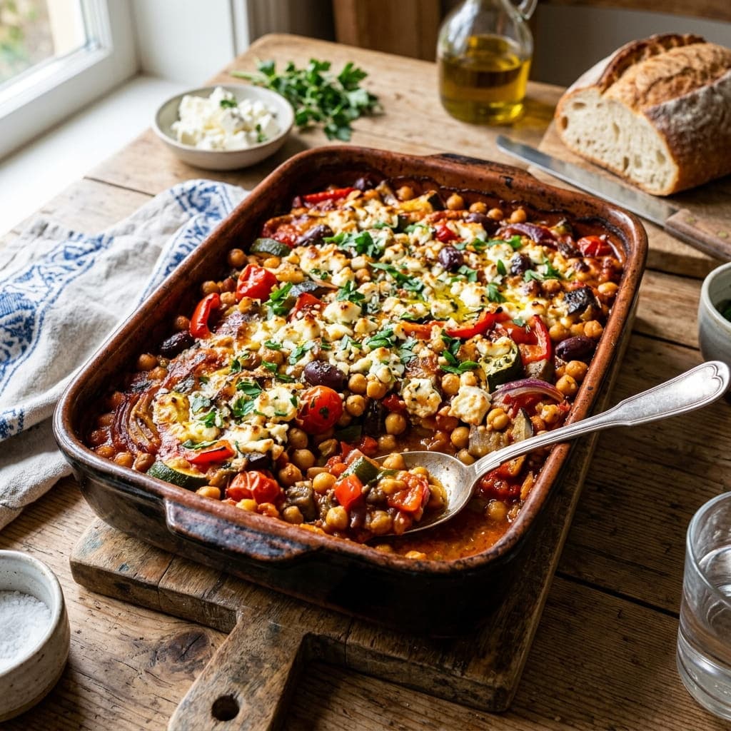 Mediterranean Roasted Vegetable Chickpea Casserole