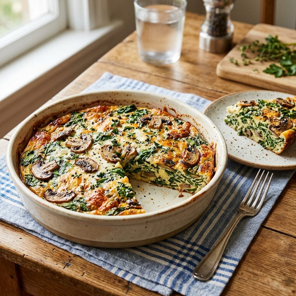 Keto Crustless Spinach and Mushroom Quiche