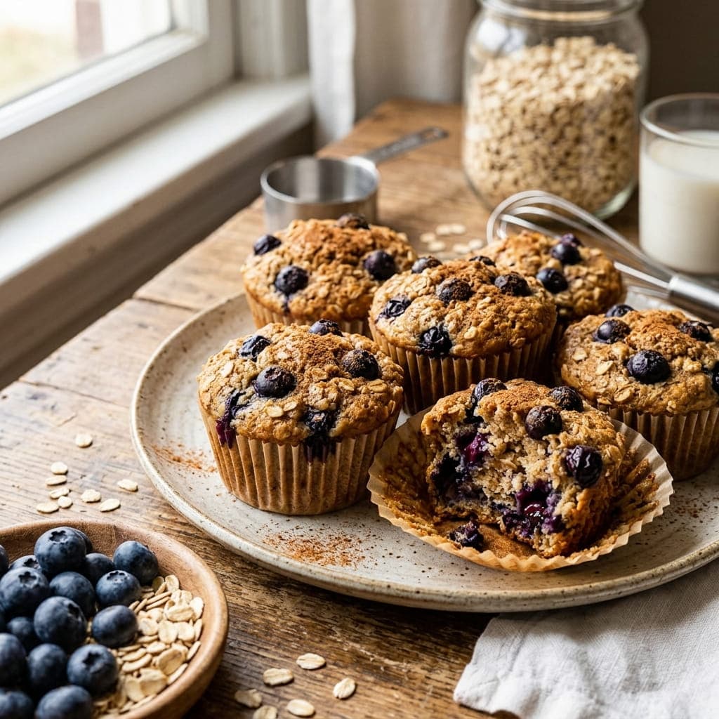 Healthy Sugar-Free Blueberry Oatmeal Muffins