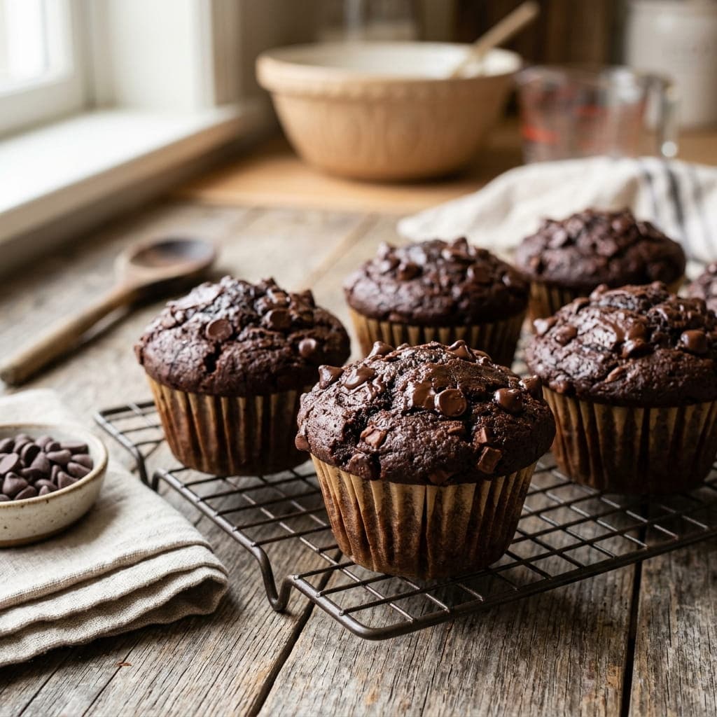 Vegan Double Chocolate Chip Muffins