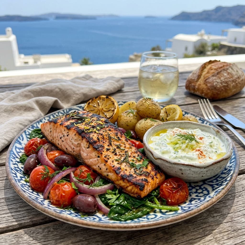Mediterranean Grilled Salmon with Tzatziki