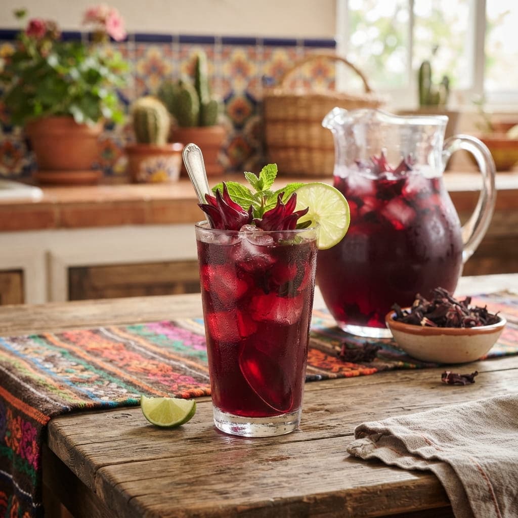 Mexican Hibiscus Sweet Iced Tea (Agua de Jamaica)