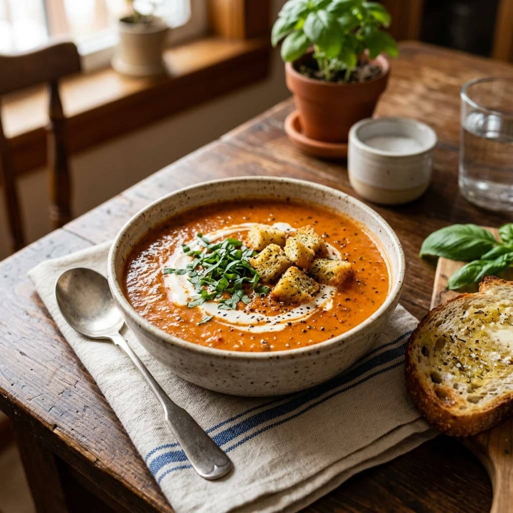 Classic American Roasted Tomato Basil Cream Soup