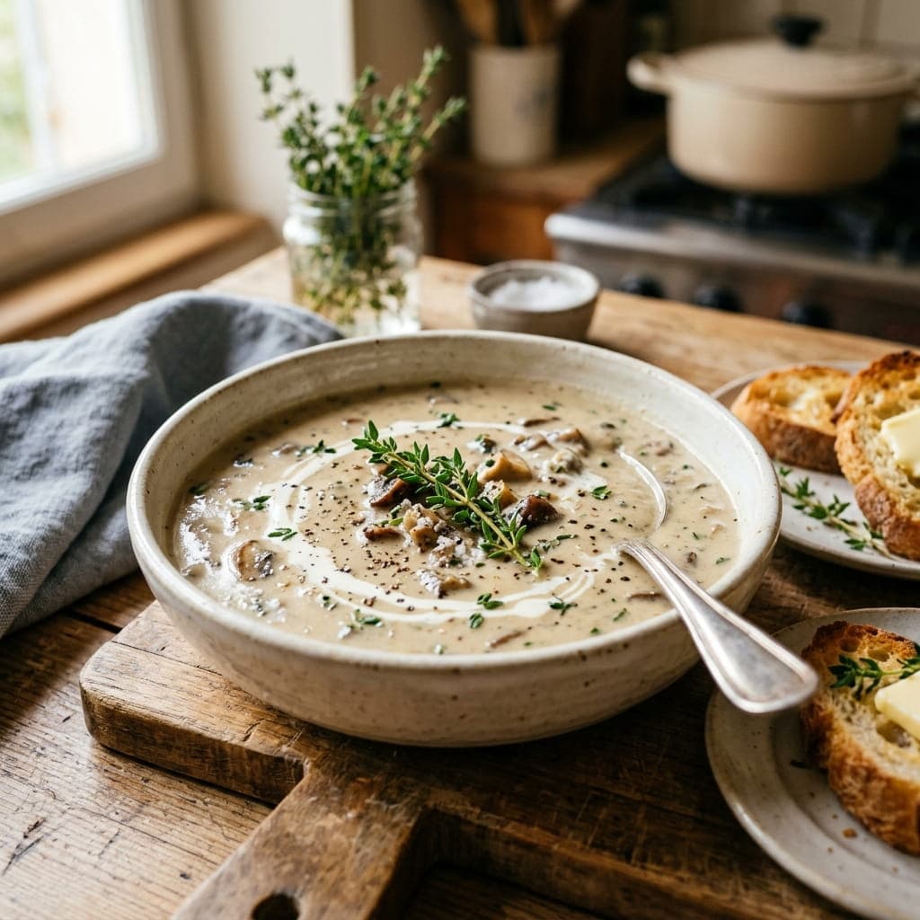 French Cream of Mushroom Soup with Thyme