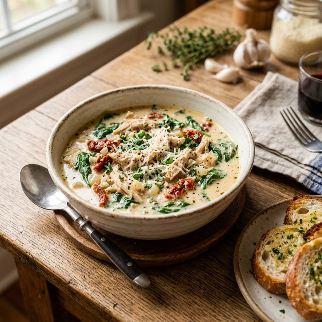 Italian Creamy Tuscan Garlic Chicken Soup