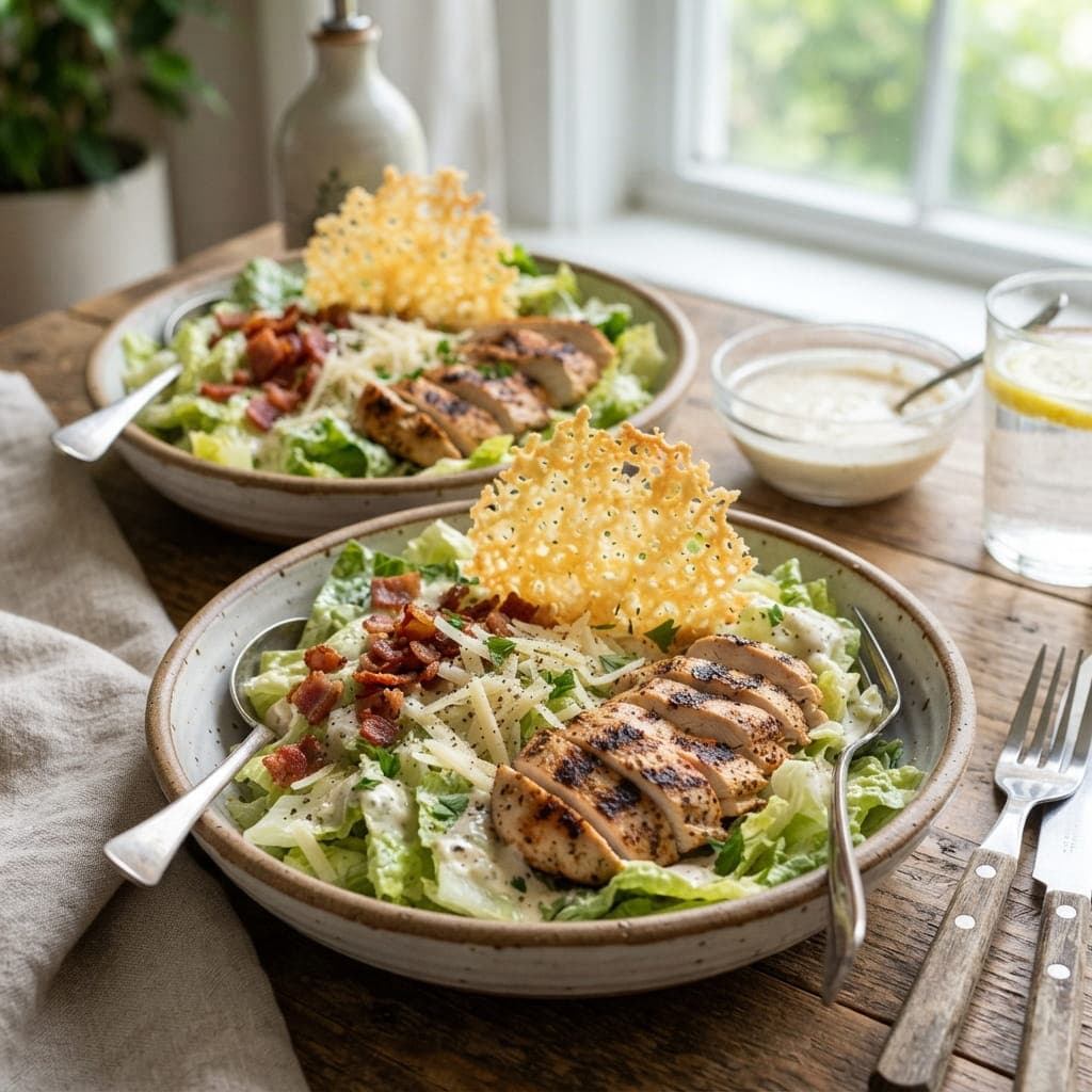 Keto Caesar Salad Bowls with Parmesan Crisp