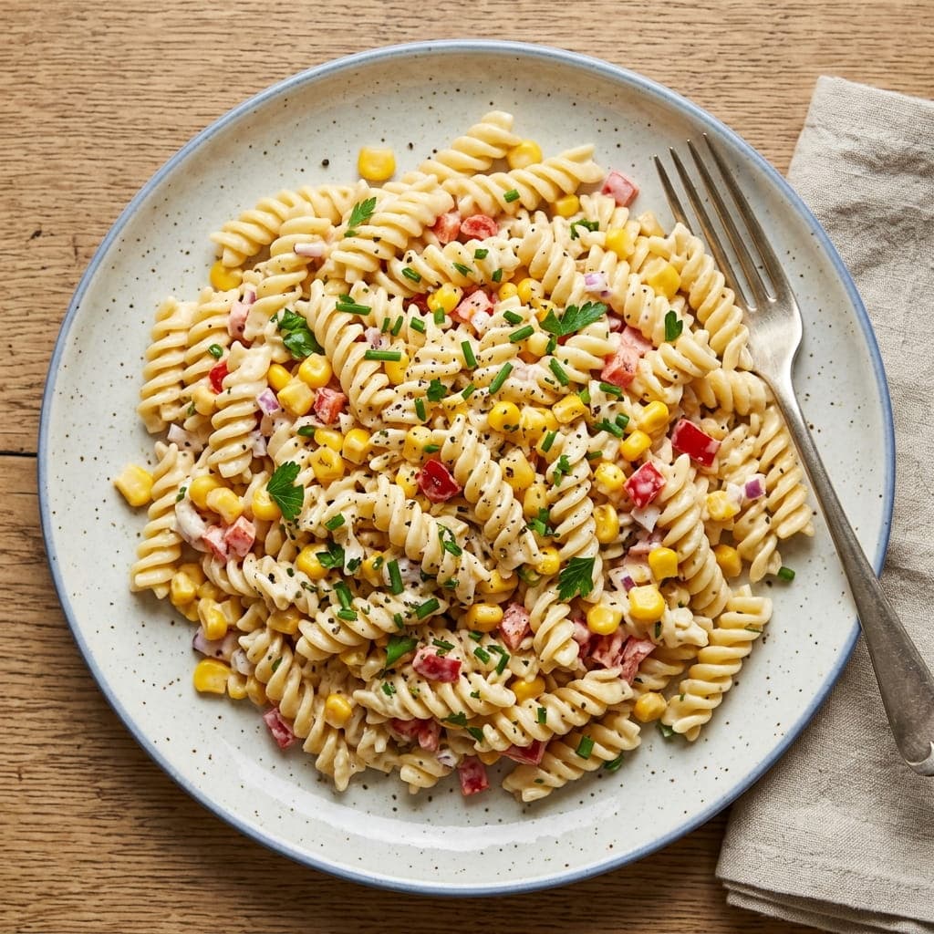 British Creamy Cold Pasta Sweetcorn Salad
