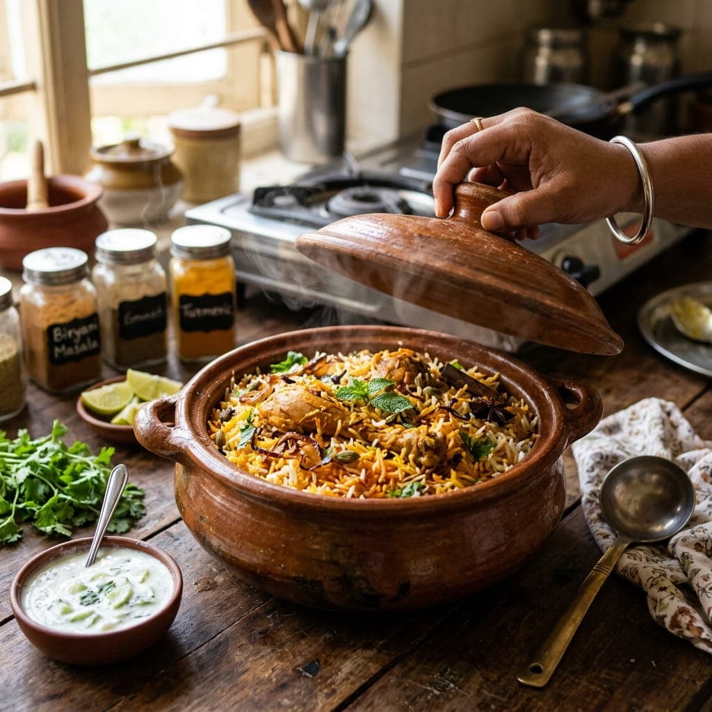 Authentic Chicken Biryani Casserole Pot