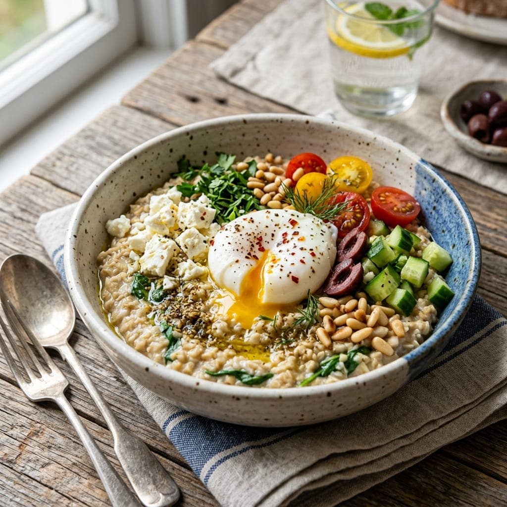 Mediterranean Savory Feta Egg Oats Bowl