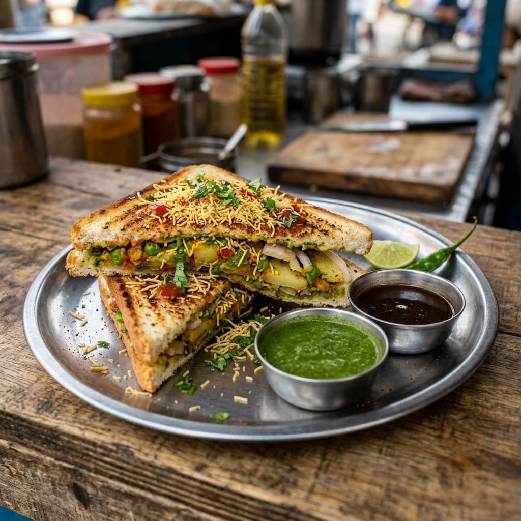 Spicy Mumbai Street Masala Toast Sandwich
