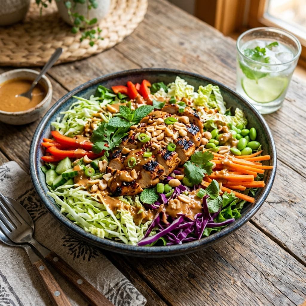 Spicy Thai Peanut Chicken Salad Bowl